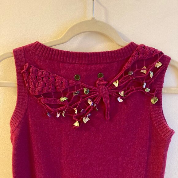 Burn 'n Violet Magenta Sweater Vest Crochet & Shells Boho Size XS - Picture 3 of 11